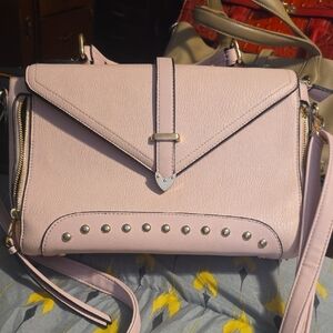 MKF Collection, Angela Vegan Leather Light Pink Studded Satchel / Crossbody Bag
